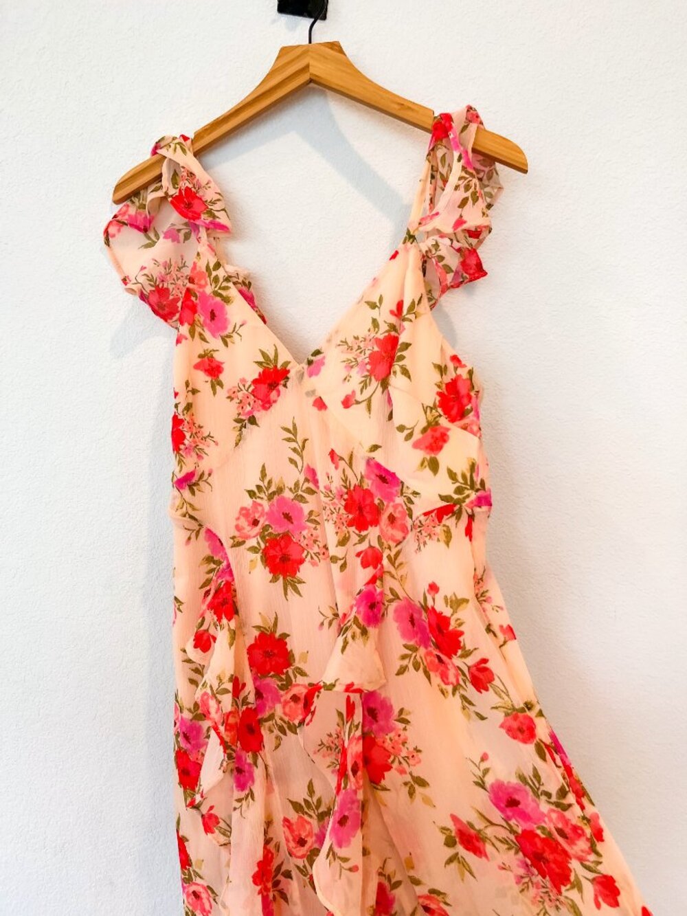 NWT Old Navy Pink Floral Off Shoulder Ruffle Chiffon Maxi Dress Wedding Guest 8 - Picture 2 of 10